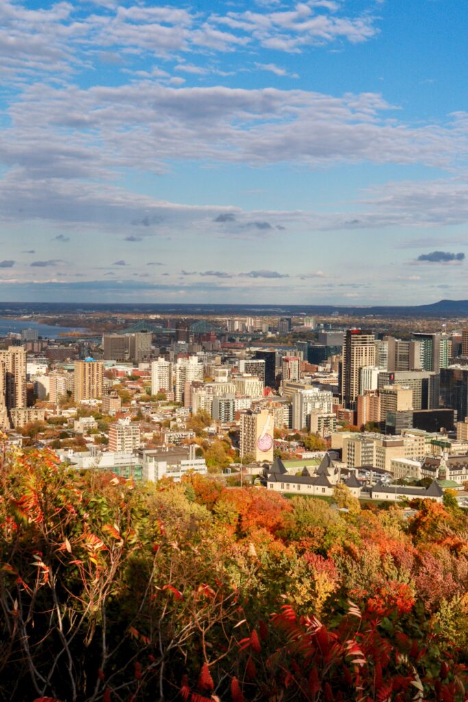 Overview of Montreal city from the the Belvedere of Mount Royal