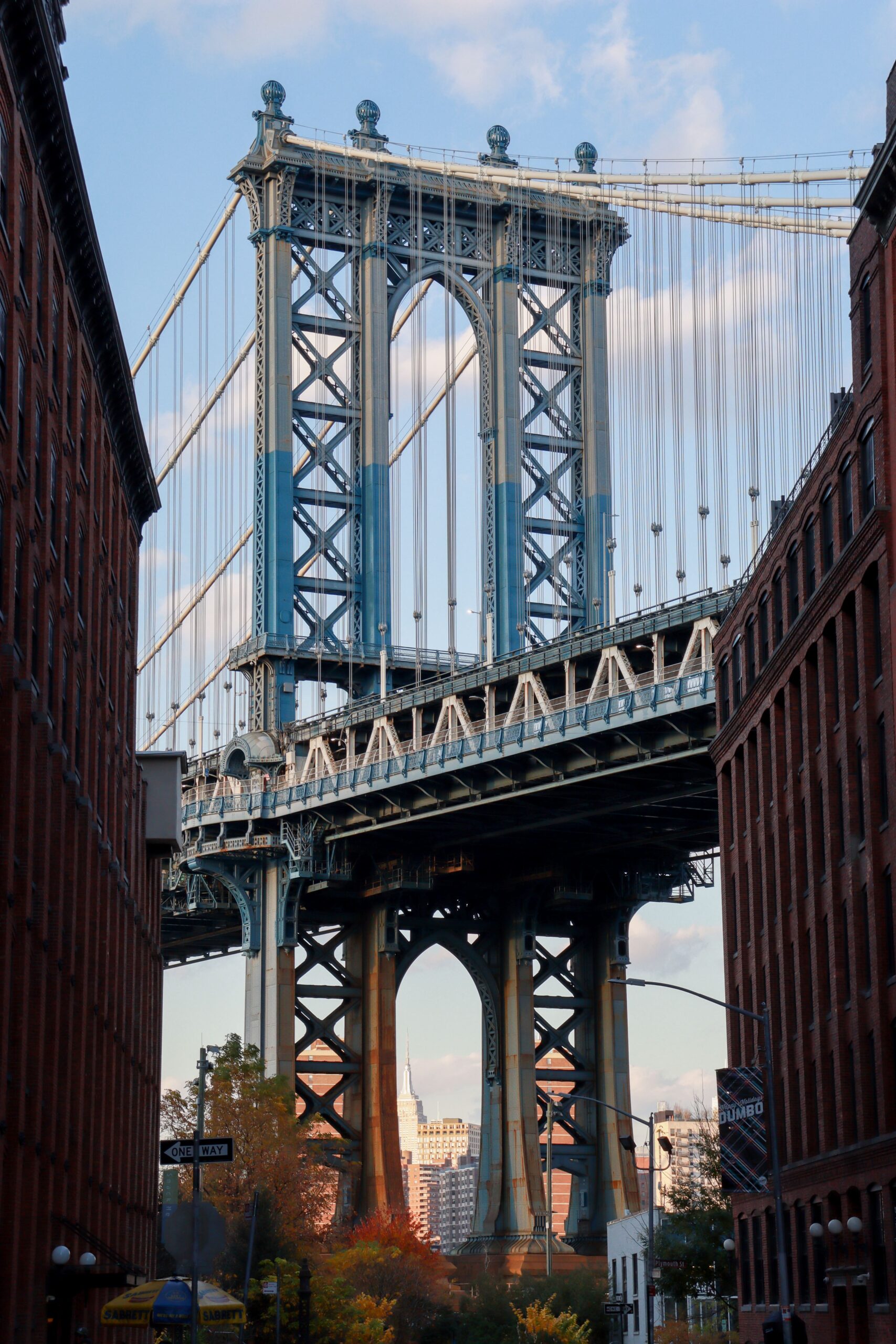 The view on the Manhattan Bridge from Dumbo Brooklyn, New York. 